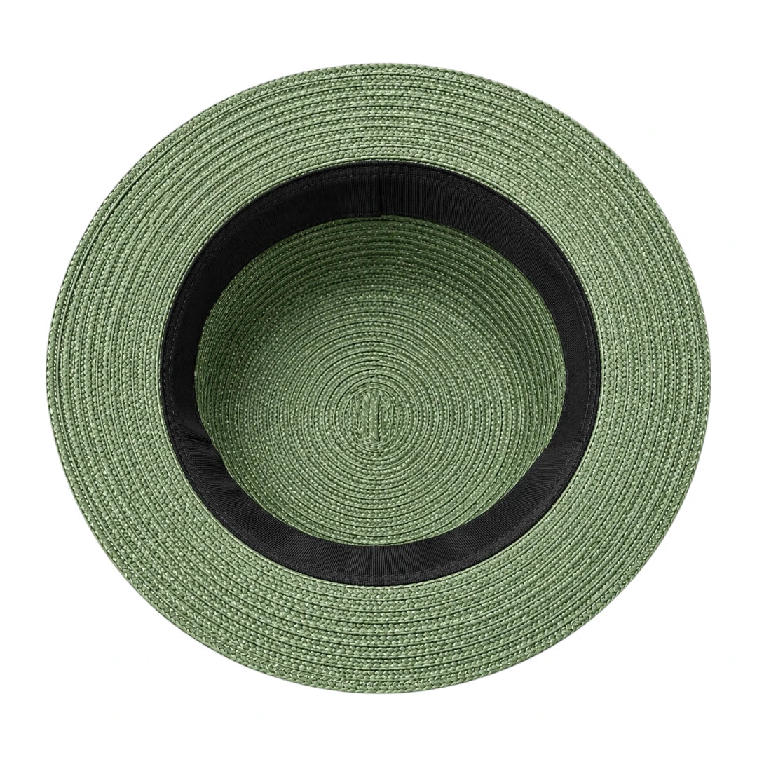 Zlaita Green Woven Pork Pie Hat with Dark Ribbon