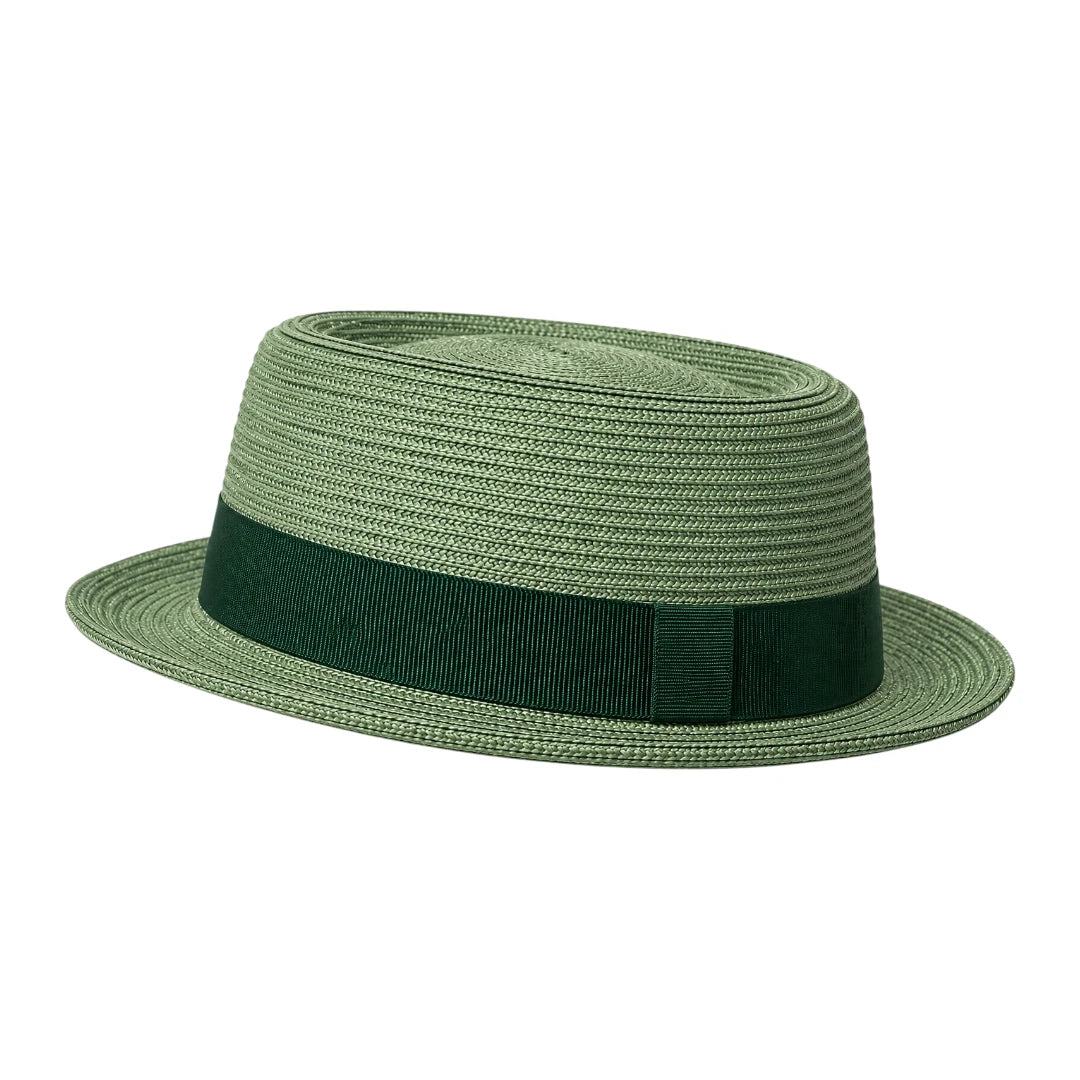 Zlaita Green Woven Pork Pie Hat with Dark Ribbon