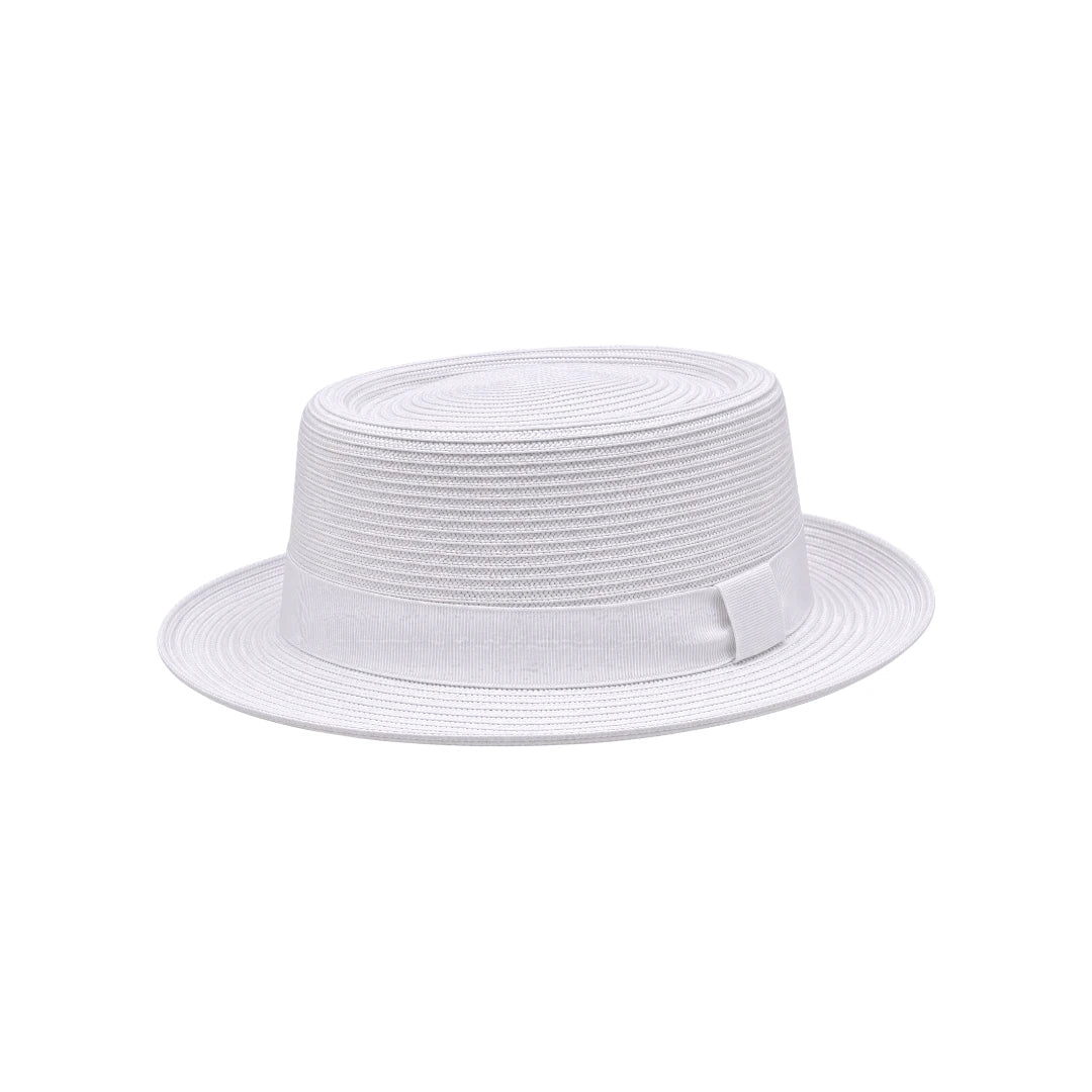 Zlaita White Woven Pork Pie Hat with Matching Band
