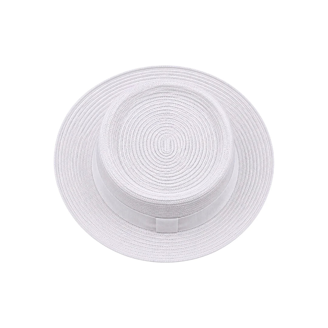 Zlaita White Woven Pork Pie Hat with Matching Band