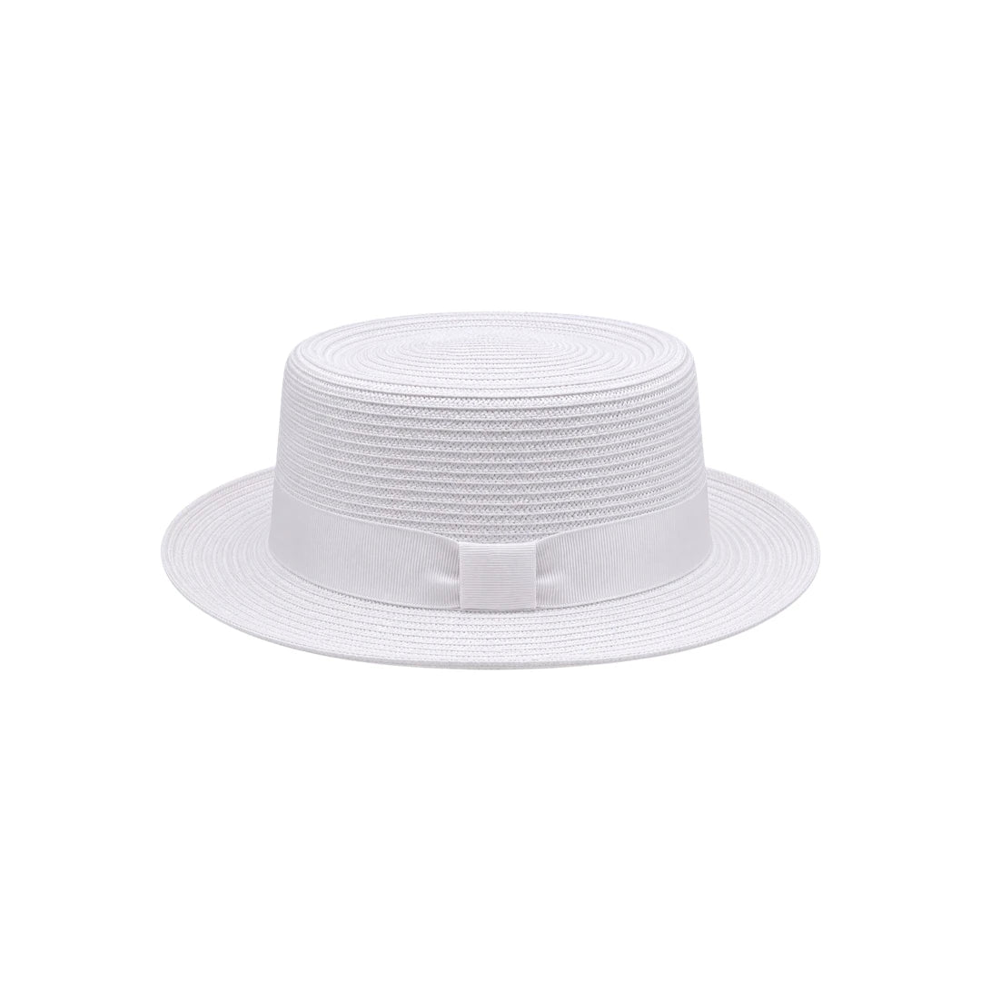 Zlaita White Woven Pork Pie Hat with Matching Band