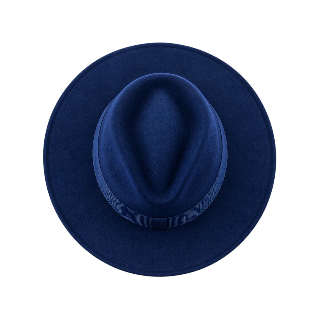 Zlaita Navy Blue Fedora Hat with Elegant Ribbon