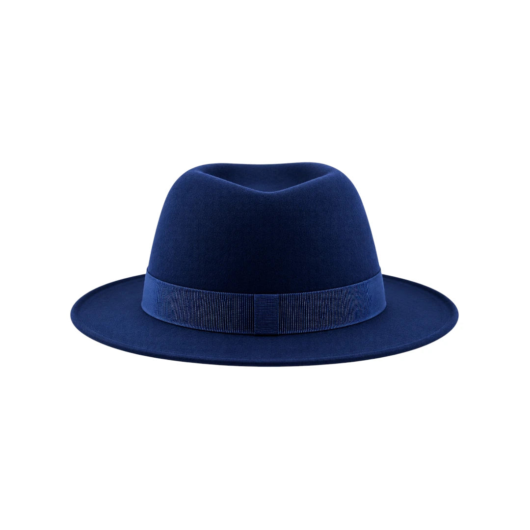 Zlaita Navy Blue Fedora Hat with Elegant Ribbon