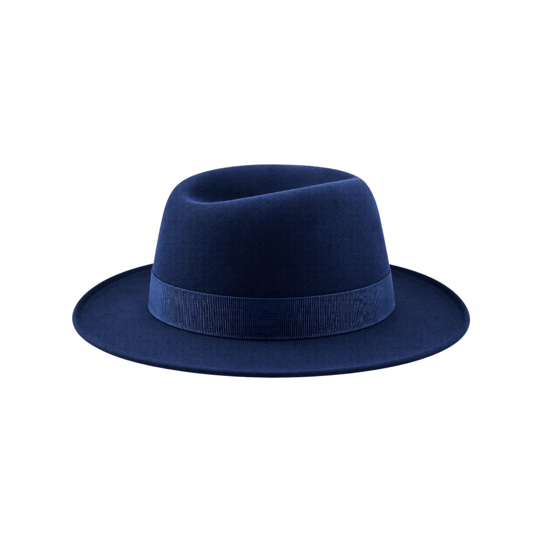 Zlaita Navy Blue Fedora Hat with Elegant Ribbon