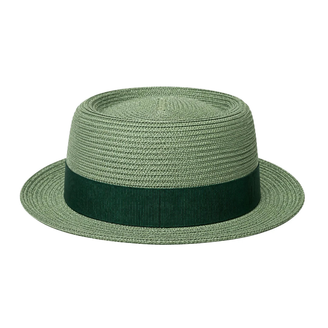 Zlaita Green Woven Pork Pie Hat with Dark Ribbon