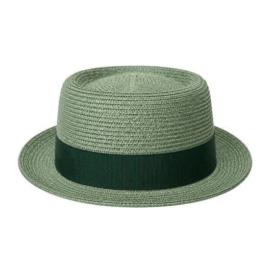 Zlaita Green Woven Pork Pie Hat with Dark Ribbon