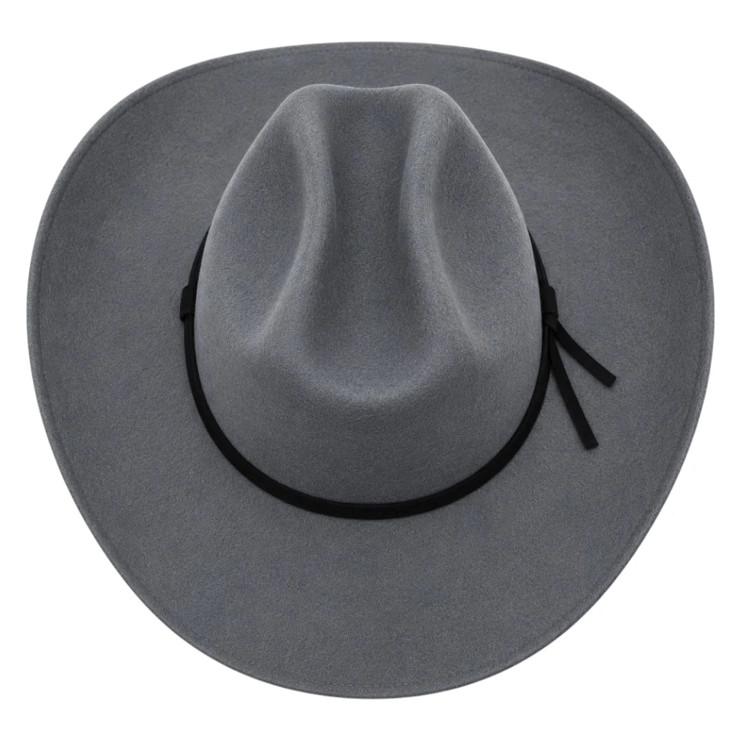 Zlaita Grey Cowboy Hat with Black Hatband and Wide Brim