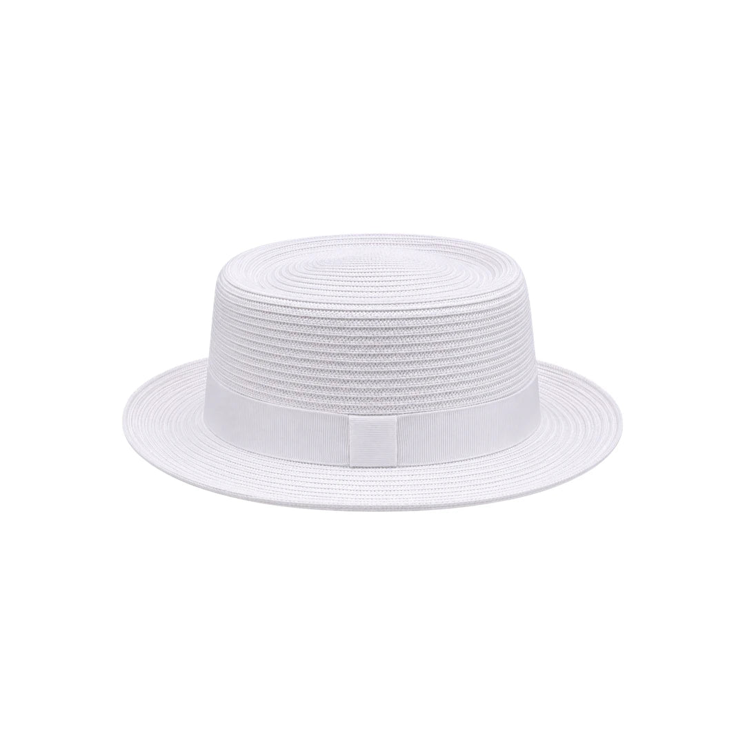 Zlaita White Woven Pork Pie Hat with Matching Band