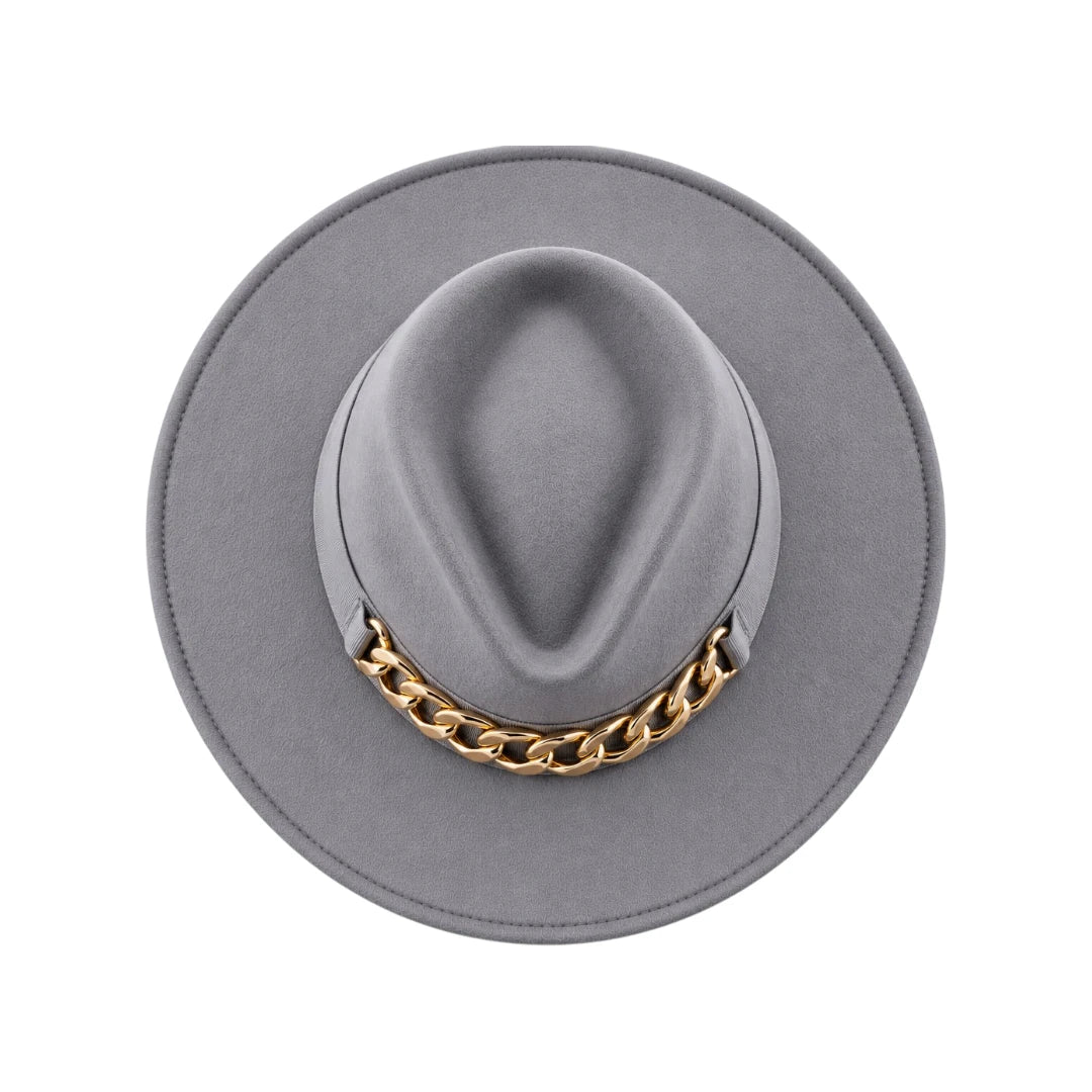 Zlaita Gray Fedora Hat with Classic Ribbon Band