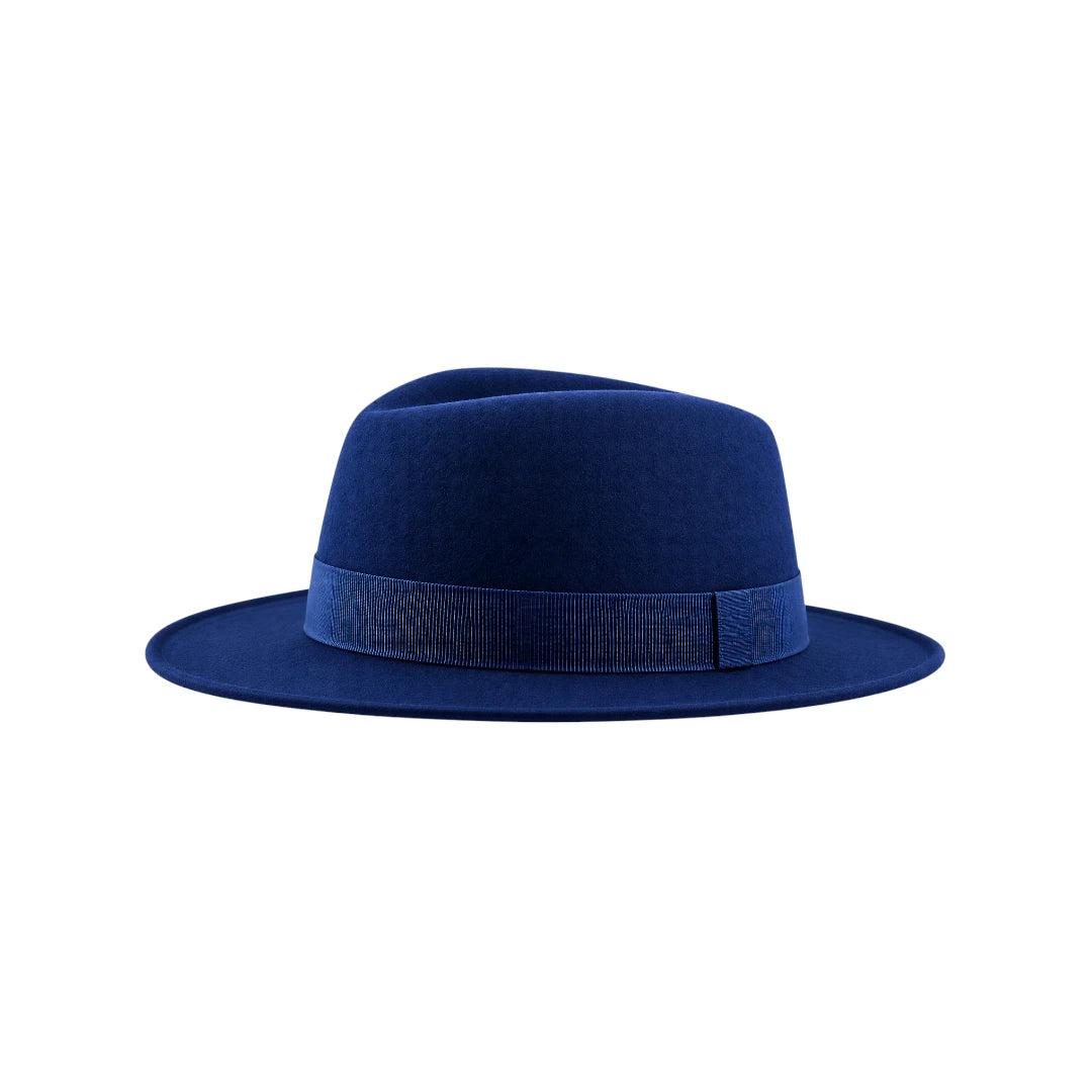 Zlaita Navy Blue Fedora Hat with Elegant Ribbon