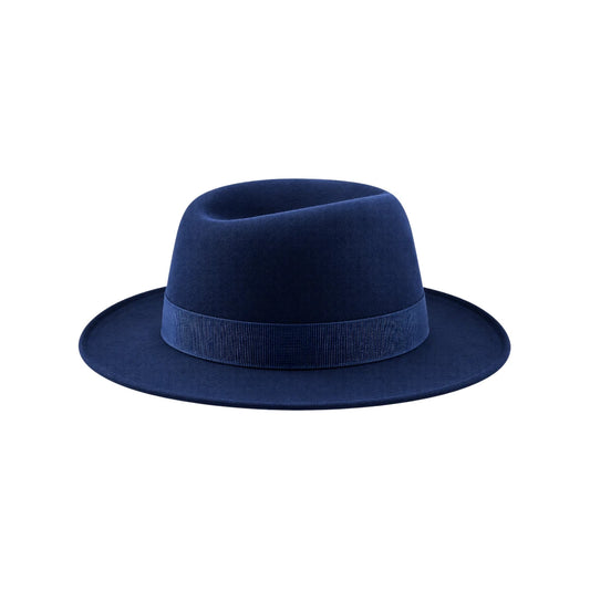 Zlaita Navy Blue Fedora Hat with Elegant Ribbon